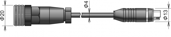 Extension cable for CO2 probe, M12/MiniDin connector, cable 4 meters