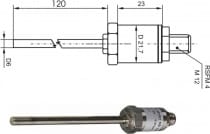 PTS380K/0 temperature sensor with a stainless steel connection head and connector
